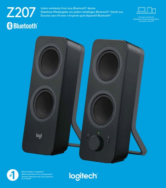 Haut-parleur Logitech Z207, Bluetooth, stéréo 2.0, 10W noir, vente au détail