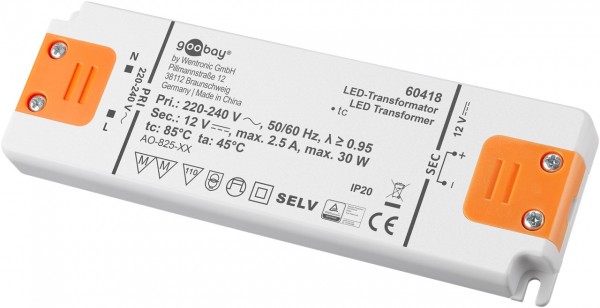 Transformateur LED Goobay 12 V/30 W - 12 V DC pour LED jusqu'à 30 W de charge totale