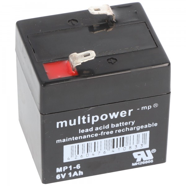 Batterie PB Multipower MP1-6, 6 Volt 1000mAh, connexion 4,8m