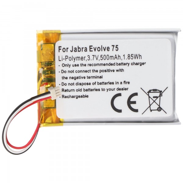 Batterie adaptée pour Jabra Evolve 75, Li-Polymer, 3.7V, 550mAh, 2.0Wh