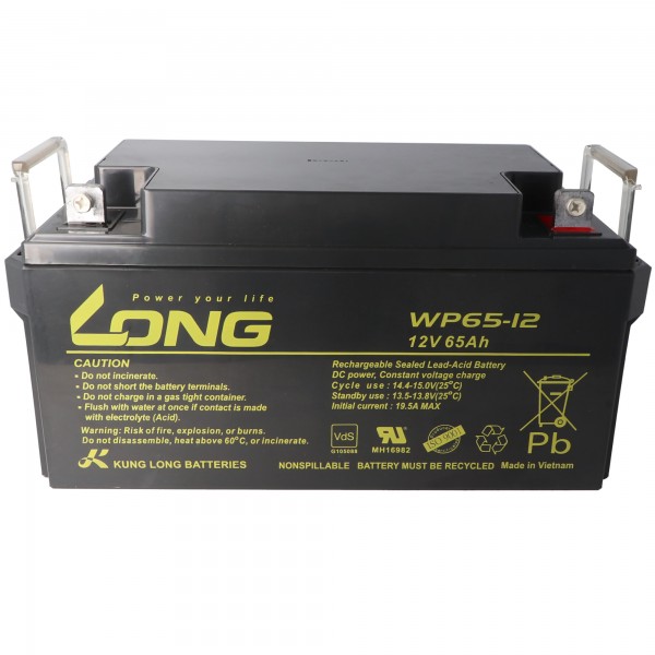 Batterie plomb-polaire Kung Long WP65-12 F4 VdS, 12V, 65Ah, connexion à vis M6