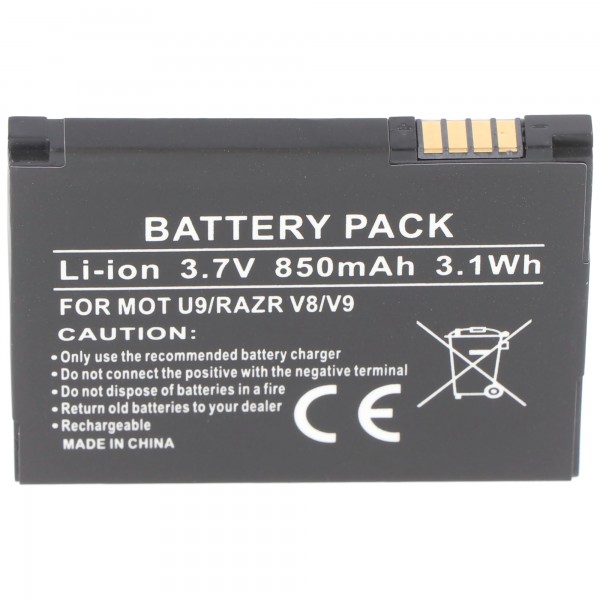 Batterie pour Motorola U9, RAZR V8, V9, Li-ion, 3.7V, 850mAh, 3.1Wh