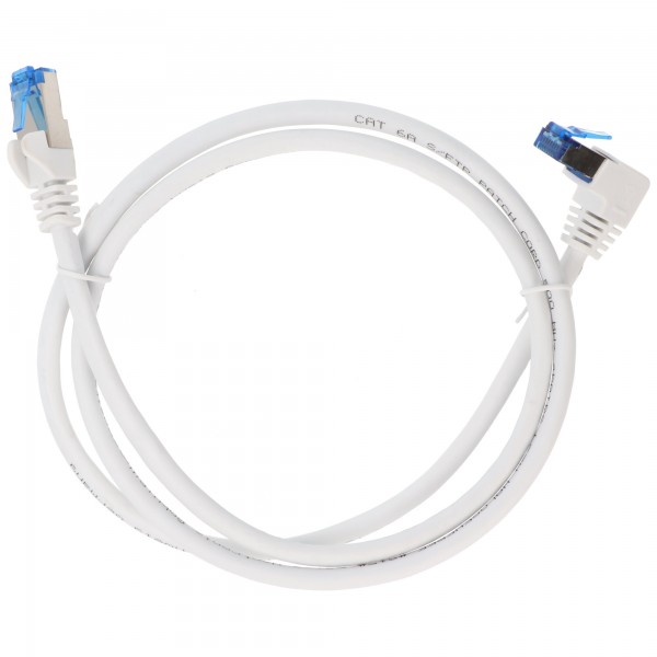 Câble patch Goobay CAT 6A 1x coudé à 90°, S/FTP (PiMF), blanc
