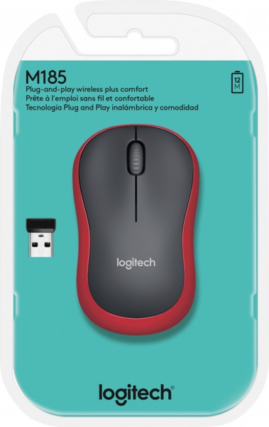 Logitech Mouse M185, sans fil, optique rouge, 1000 dpi, 3 boutons, vente au détail