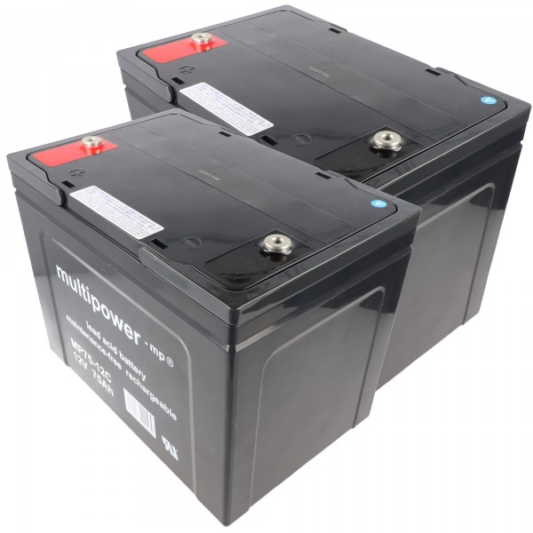 Batterie au plomb PB 2 pièces adaptée aux mobiles électromobiles seniors AS E 450 F, plomb 12V 77Ah AGM E450F