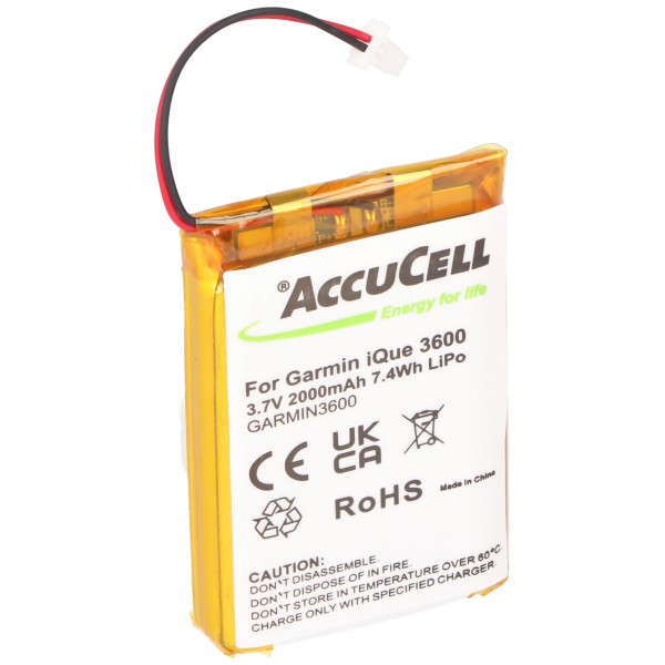 AccuCell batterie adaptée pour Garmin iQue 3600a, 2000mAh étendu