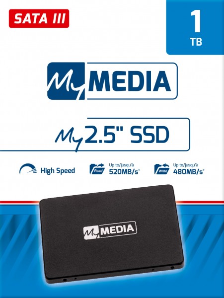 Mymedia SSD 1 To, SATA-III, 6,35 cm (2,5'') (R) 520 Mo/s, (W) 480 Mo/s, Vente au détail