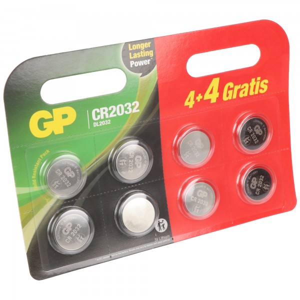 Pile bouton lithium CR2032 GP 3V 8 pièces