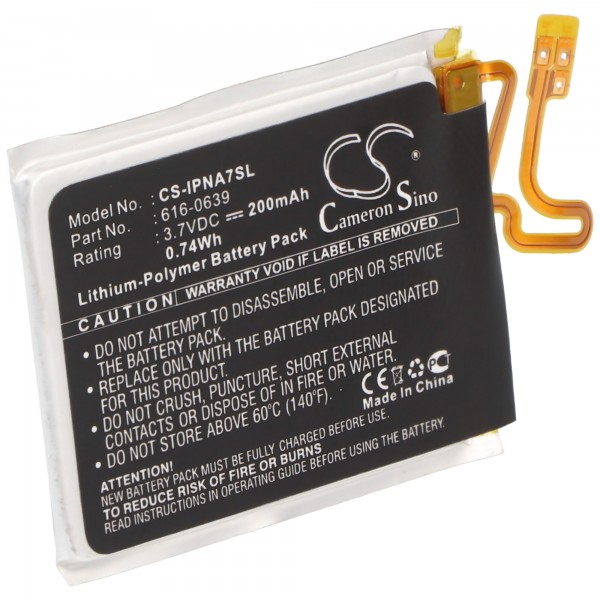 Batterie pour Apple iPod nano 7, Li-Polymer, 3.7V, 270mAh, 1.0Wh, intégrée, sans outil