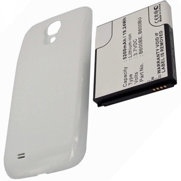 Batterie de remplacement pour Samsung Galaxy S4, GT-I9500 5200mAh avec cache supplémentaire blanc et NFC