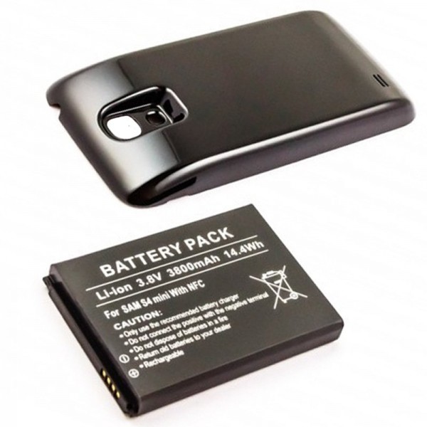 Batterie de remplacement Samsung Galaxy S4 Mini Galaxy S4 Mini, GT-I9195 3800mAh avec couvercle noir