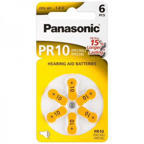 Panasonic PR10 Piles auditives PR-10 / 6LB, Zinc Air 6er pour aides auditives
