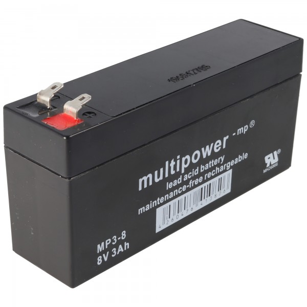 Multipower MP3 8 batterie au plomb 8 Volt 3000mAh avec 2 contacts Faston 4.8mm