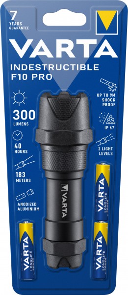 Lampe de poche LED Varta Professional Line, indestructible 300lm, avec 3 piles alcalines AAA, blister de vente au détail