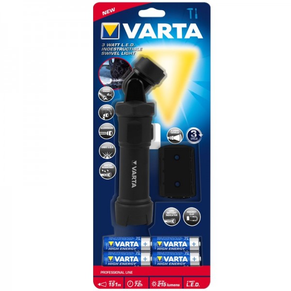 Lampe de poche Varta LED 215 lumens LED 3 Watt avec tête pivotante à 180 degrés
