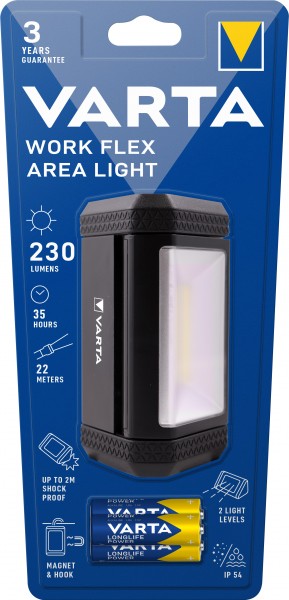 Torche LED Varta Work Flex Line, Area Light 230 lm, avec 3 piles alcalines AA, blister de vente au détail