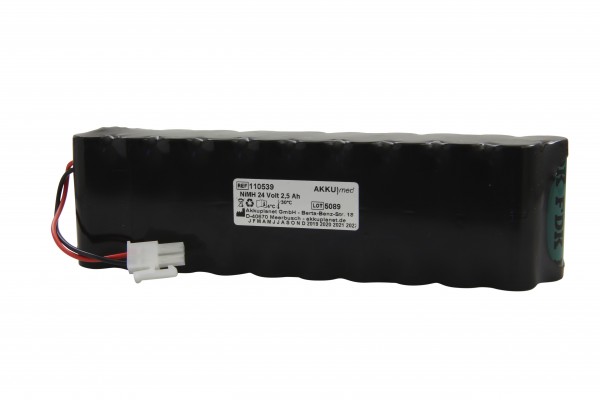 Batterie NiMH pour Hill Rom Lifter Liko / MIR / Viking M 24 V 2,5 Ah - Fiche 2 pôles conforme à la norme CE