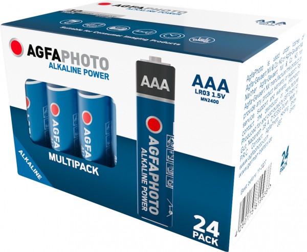 Pile alcaline Agfaphoto, Micro, AAA, LR03, alimentation 1,5 V, boîte de vente au détail (paquet de 24)