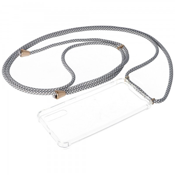 Etui collier adapté pour Samsung Galaxy A50, coque smartphone avec cordon gris, blanc à fixer