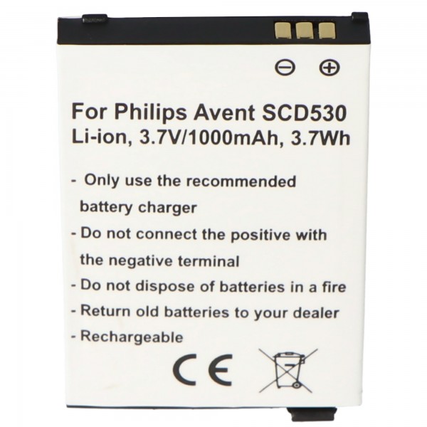 Batterie pour Philips Avent SCD530, Li-ion, 3.7V, 1000mAh, 3.7Wh
