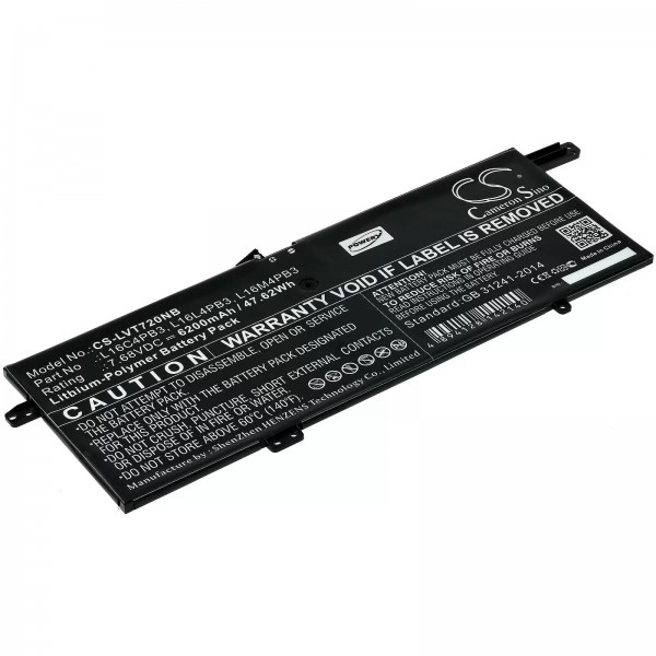 Batterie pour ordinateur portable Lenovo IdeaPad 720s / 720S-13ARR / 720S-13IKB / type L16M4PB3 etc. - 7,68 V - 6200 mAh