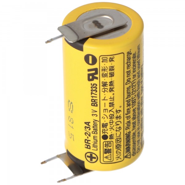 Batterie au lithium Panasonic BR-2 / 3A avec impression Kontakt ++ -, 2 impressions plus et 1 impression moins, BR17335, 3,0 volts, grille 7 mm