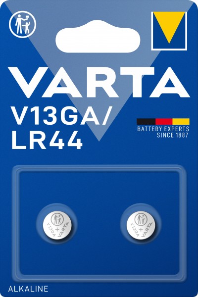Pile alcaline Varta, pile bouton, LR44, V13GA, électronique 1,5 V, blister de vente au détail (paquet de 2)