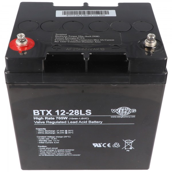 Wing BTX12-28LS 12V 28Ah batterie au plomb à haut débit batterie au plomb AGM batterie au plomb