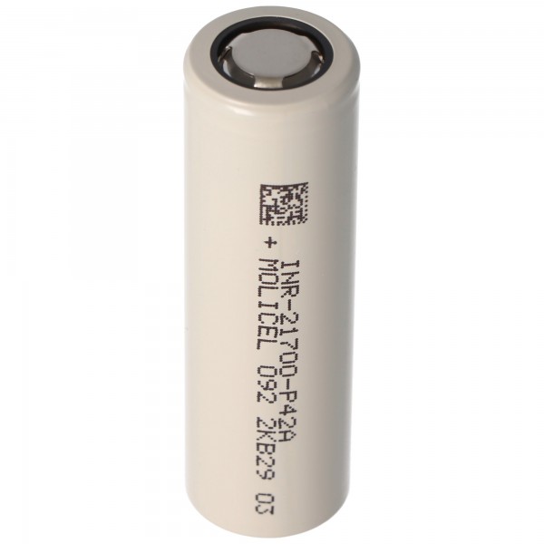Batterie Li-ion Molicel INR21700-P42A 4200mAh 45A, 3,6V - 3,7V non protégée, dessus plat, dimensions 70,15x21,40mm