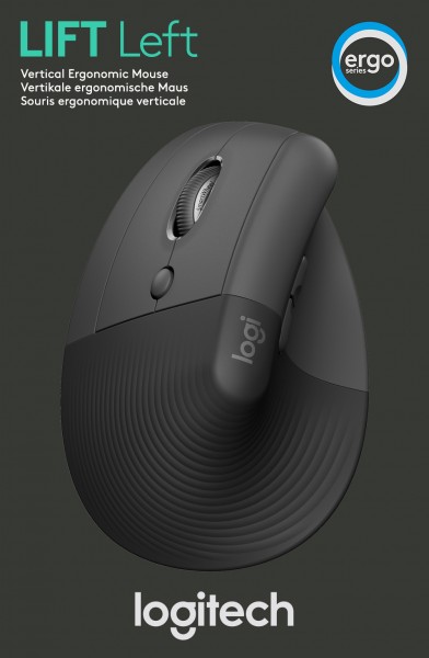 Logitech Mouse LIFT, Vertical, Sans fil, Boulon, Bluetooth, graphite optique, 4000 dpi, 6 boutons, Gauche, Vente au détail