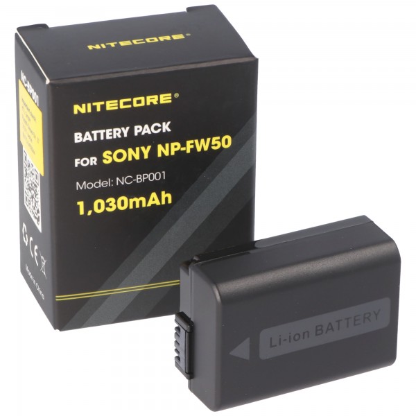 Batterie d'appareil photo Nitecore NP-FW50, NC-BP001, NP-FW50, idéale pour de nombreux modèles d'appareils photo Sony, 7.4V, 1030mAh