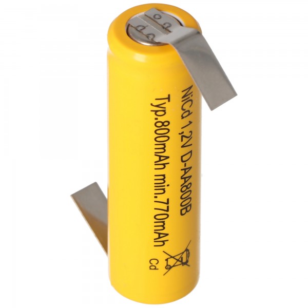 Batterie au dessus plat NiCd Mignon 1.2V 600mAh AA à cosses à souder en Z, pour éclairage de secours, etc.