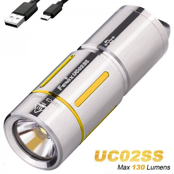 Porte-clés LED Fenix UC02SS, avec batterie et câble de chargement, couleur or