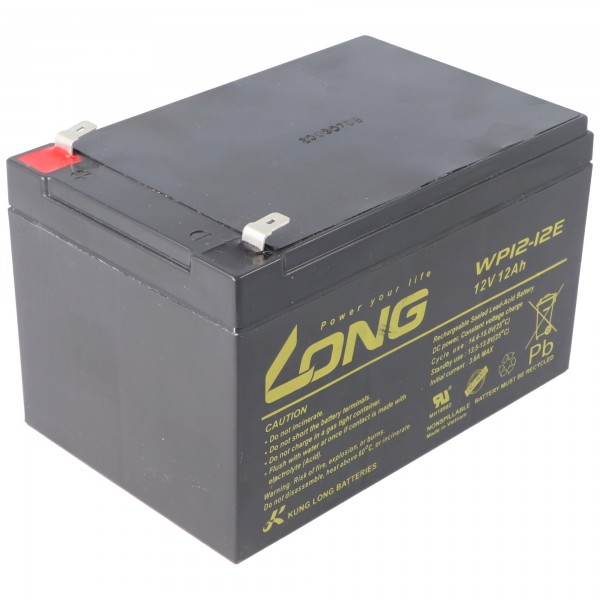 Batterie plomb-polaire Kung Long WP12-12E F2 résistante aux cycles, 12V, 12Ah avec connexion Faston 6,3 mm