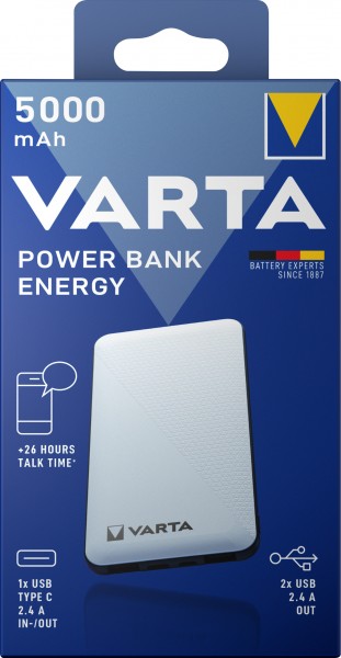 Batterie externe Varta, 5V/5000mAh, Energy, blanc 2xUSB-A/Micro-B/-C