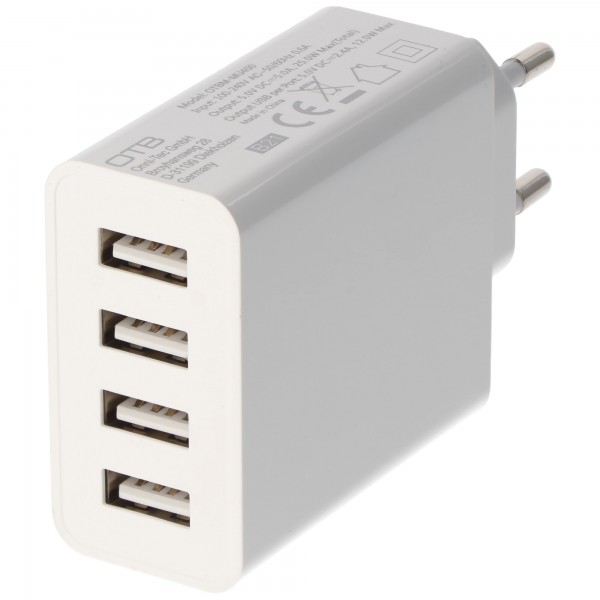 Adaptateur de charge AccuCell USB - Multi-adaptateur 4 ports 5.0A avec Auto-ID - blanc