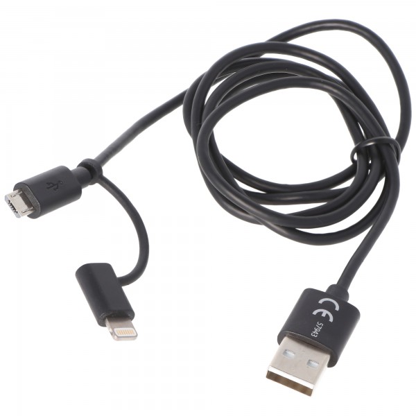 Câble de chargement et de synchronisation Varta 2en1 USB vers Micro USB et vers Lightning, conçu pour iPod, iPhone, iPad