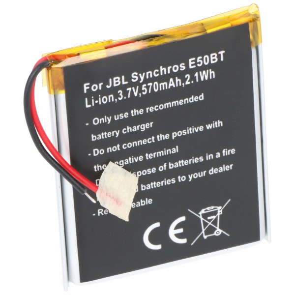 Batterie pour JBL Synchros E50BT, Li-ion, 3.7V, 570mAh, 2.1Wh, intégrée, sans outil