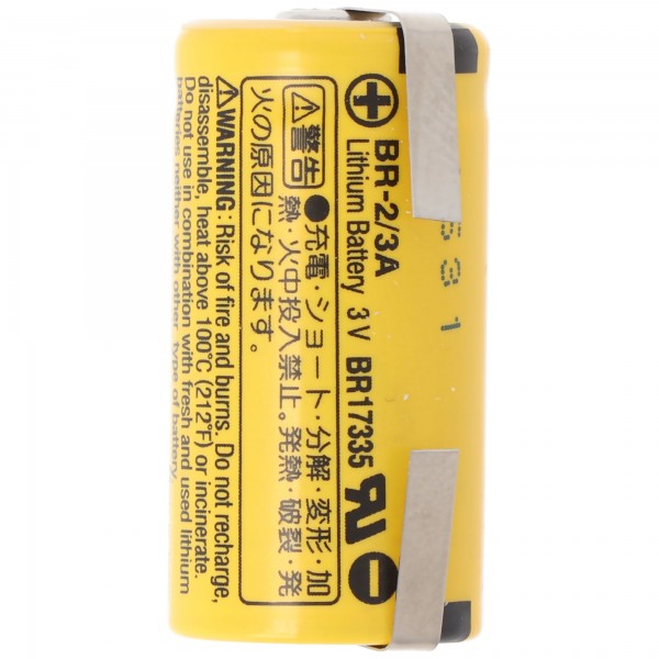 Batterie lithium Panasonic BR-2/3 A 3,0 volts avec cosses à souder en forme de U