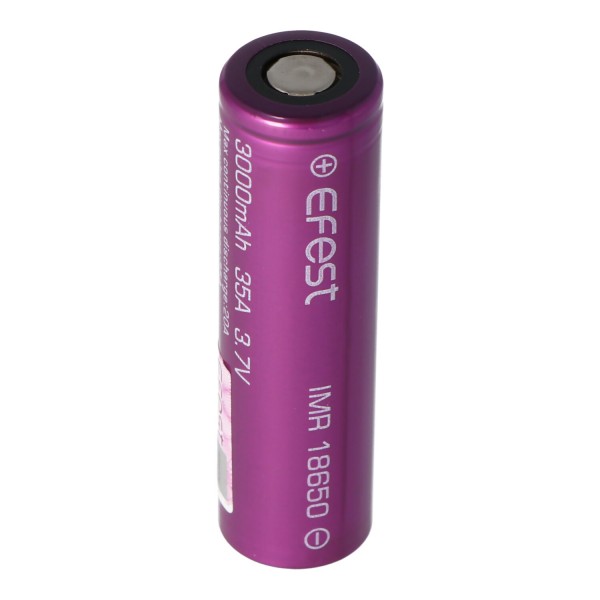 Efest Purple IMR 18650 3000mAh 3.6V - 3.7V min. 2900mAh, type 3000mAh, alimentation maximum 35A (Flat Top), boîtier de batterie inclus