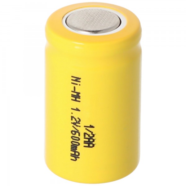 1 / 2AA batterie avec une tension de 1,2 volt et une capacité de 600mAh, 25,5 x 14,5 mm