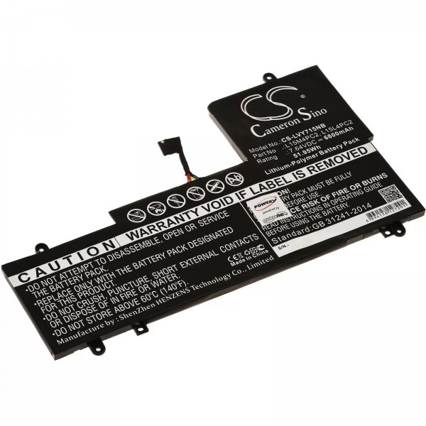 Batterie pour ordinateur portable Lenovo Yoga 710 15&quot;, Yoga 710-15ISK, type L15M4PC2 etc. - 7,64 V - 6800 mAh