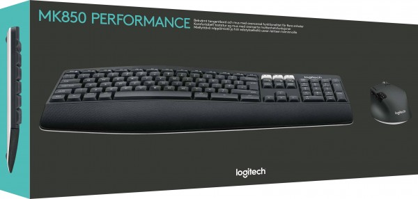 Ensemble clavier/souris Logitech MK850, Sans fil, Unifying, Black Performance, DE, Optique, 1000 dpi, Vente au détail