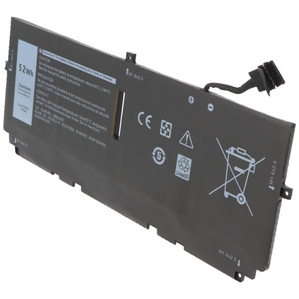 Batterie adaptée pour Dell XPS 13 9300, Li-Polymer, 7.6V, 6840mAh, 52Wh