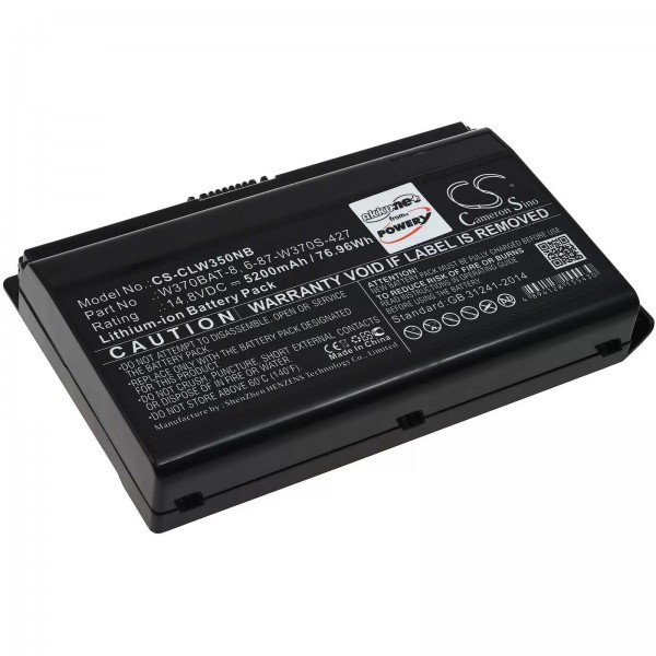 Batterie pour ordinateur portable Schenker A704, A723, Clevo W353ST, W350ET, type W370BAT-8 - 14,8V - 5200 mAh