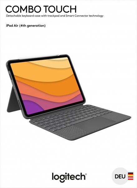 Logitech Keyboard Combo Touch, Smart Connector, gris pour Apple iPad Air 10.9&quot;, Gen.4/5, Trackpad, DE, Vente au détail