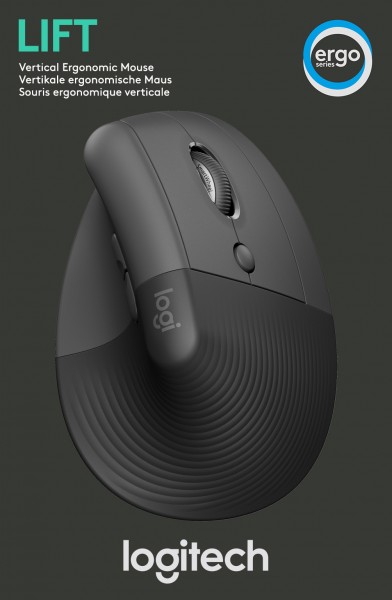 Logitech Mouse LIFT, Vertical, Sans fil, Boulon, Bluetooth, graphite optique, 4000 dpi, 6 boutons, Droite, Vente au détail