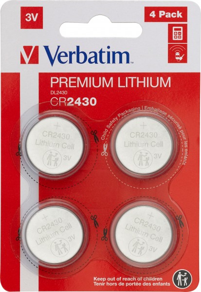 Batterie au lithium Verbatim, pile bouton, CR2430, blister de 3 V (paquet de 4)