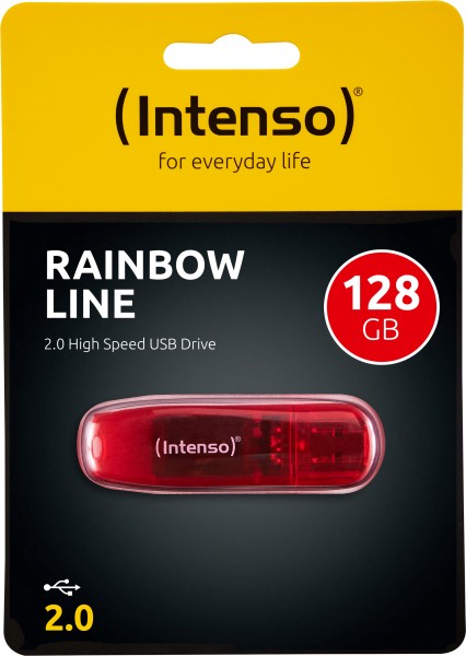 Clé USB 2.0 Intenso 128 Go, Rainbow Line, rouge (R) 28 Mo/s, (W) 6,5 Mo/s, blister de vente au détail