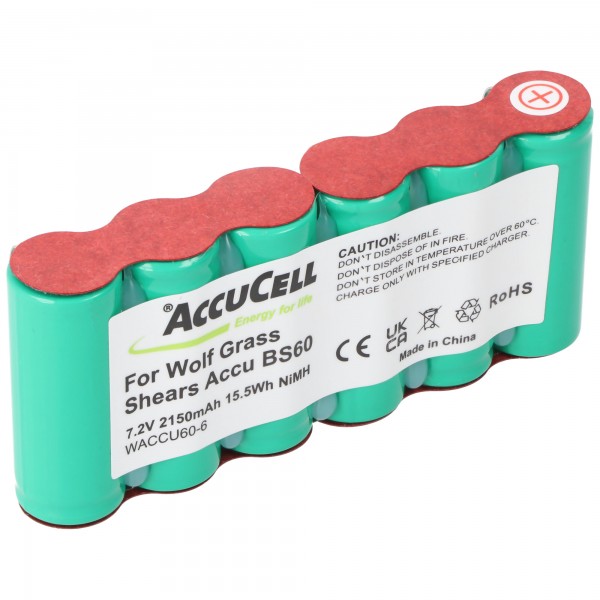 Batterie pour Wolf Ciseaux à gazon Accu 60, ACCU60, 7.2 Volt 2150mAh